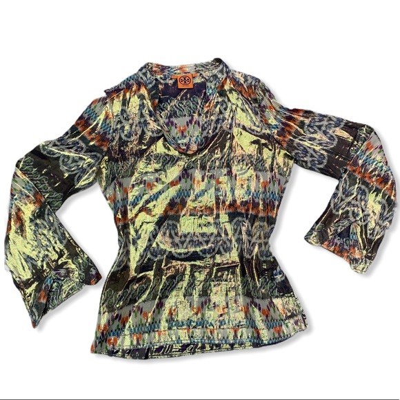 Tory Burch Tops - TORY BURCH METALLIC SILK TUNIC TOP